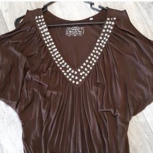 Womens Blouse tagless shortsleeve Metal accent PANHANDLE SLIM sz Medium B12